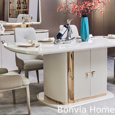 Современный белый деревянный роскошный столовой набор 6 мест полная домашняя мебель хранилище большой деревянный столик и стулья набор