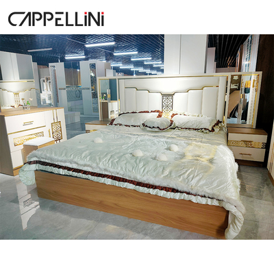 Материал PU MDF роскошной современной древесины королевской кровати двойника короля Размера кожаный