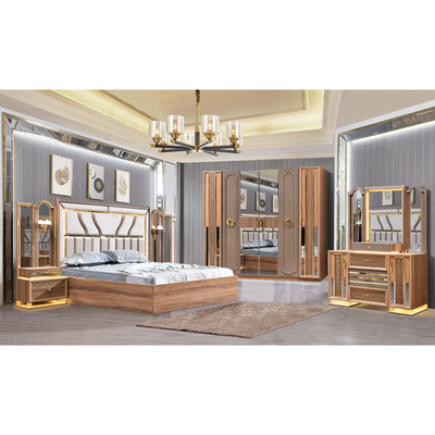 Турецкий роскошный стиль Деревянный рамок Королевского размера Кровать Led Headboard Modern Classic Full Home Деревянные спальные комплекты Мебель