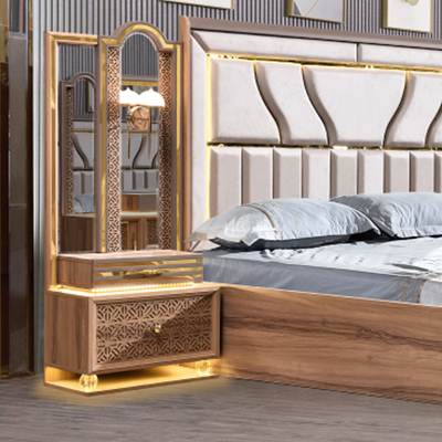 Турецкий роскошный стиль Деревянный рамок Королевского размера Кровать Led Headboard Modern Classic Full Home Деревянные спальные комплекты Мебель