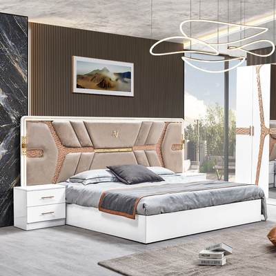 Турецкий роскошный стиль Деревянный рамок Королевского размера Кровать Led Headboard Modern Classic Full Home Деревянные спальные комплекты Мебель