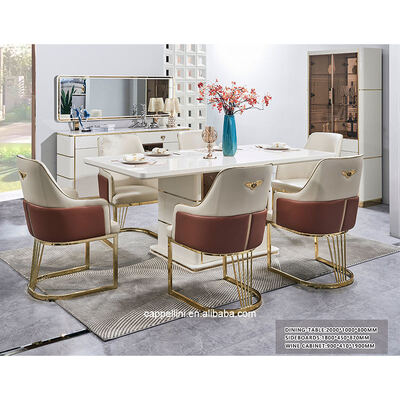 Белый современный роскошный обеденный стол на 6 мест, деревянная мебель для столовой, полный комплект мебели для столовой с деревянным каркасом, обеденный стол и 4 стула