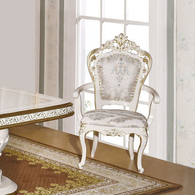 Белый антикварный классический деревянный обеденный стол с 6 стульями, европейский королевский большой деревянный роскошный домашний обеденный гарнитур, мебель