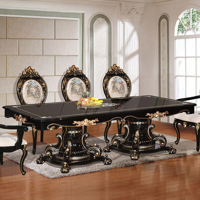 Европейский классический стиль роскошный обеденный стол набор 6-местные стулья полный дом Антикварный деревянный большой столовой набор Мебель