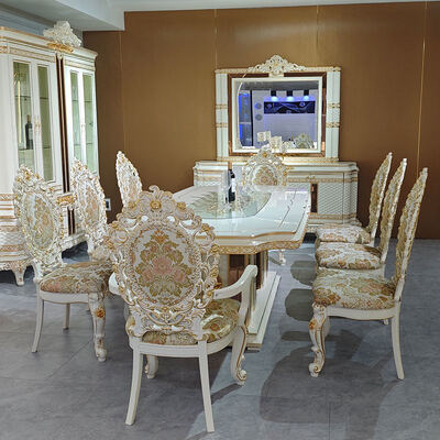 Европейский стиль Королевский роскошный деревянный обеденный стол набор 8 стульев Домашняя мебель Обеденная комната Большой классический деревянный обеденный стол