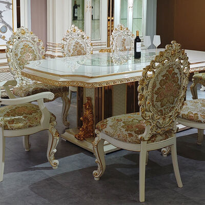 Европейский стиль Королевский роскошный деревянный обеденный стол набор 8 стульев Домашняя мебель Обеденная комната Большой классический деревянный обеденный стол