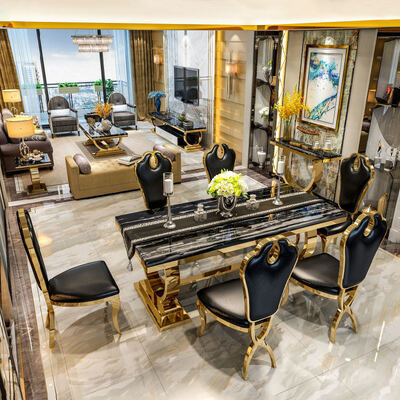 Европейский стиль Королевский роскошный деревянный обеденный стол Турецкий королевский стиль Металлический роскошный обеденный стол и стулья Набор 6 мест Furniet 8 мест Стулья Домашняя мебель Обеденная комната Большой классический деревянный обеденный стол