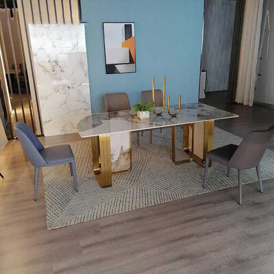 Итальянский дизайн современный металлический обеденный стол и стул домашний набор Мебель обеденная комната Мраморные сланцы Роскошный обеденный стол