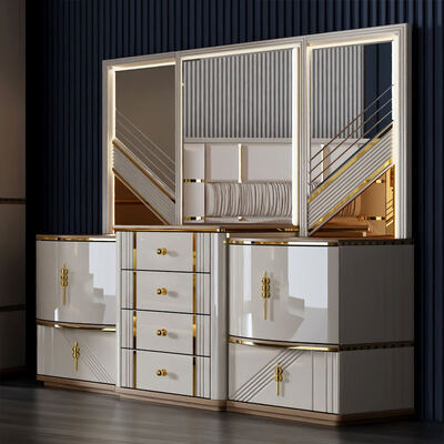 Оптовая торговля турецкой комплектацией роскошных спальных комнат Домашнее хранилище Двухместная комната Деревянная рама Королевский размер Современная мебель спальни