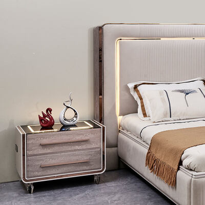 Кровать с изголовьем King Size со светодиодной подсветкой, роскошная кожаная кровать, спальные гарнитуры, деревянный каркас, современный домашний номер, двойная полная спальня, мебельный гарнитур