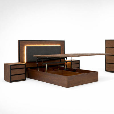 Американские простые массивные деревянные спальные комплекты Регулируемая двуспальная кровать Домашнее хранилище Деревянная рама король размер Полная мебель спальни