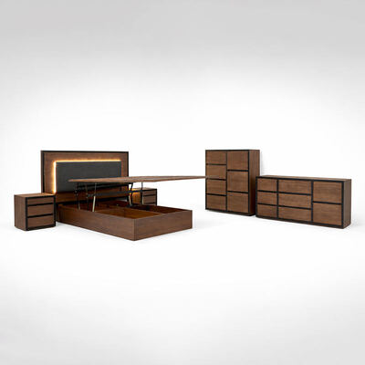 Американские простые массивные деревянные спальные комплекты Регулируемая двуспальная кровать Домашнее хранилище Деревянная рама король размер Полная мебель спальни