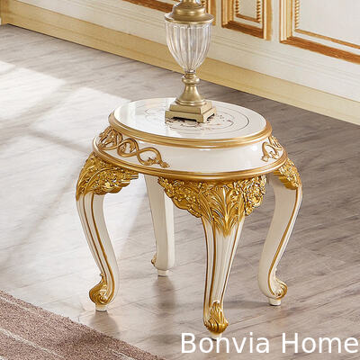 Европейский классический стиль Королевский роскошный телевизор кабинет Вилла мебель Домашнее хранилище Бело-золотой Большой деревянный гостиной телевизорный стенд