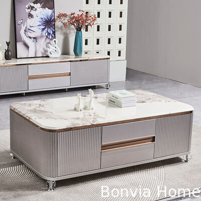 Современная роскошная деревянная гостиная Центр Кофейный стол Домашняя мебель Большое хранилище Мраморный сланцевый телевизор и кофейный стол