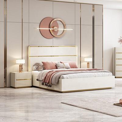 Легкие роскошные места Мебель De Chambre Современный полный набор спальных комнат Мебель Деревянная рама Двойной роскошный королевский размер спальный набор