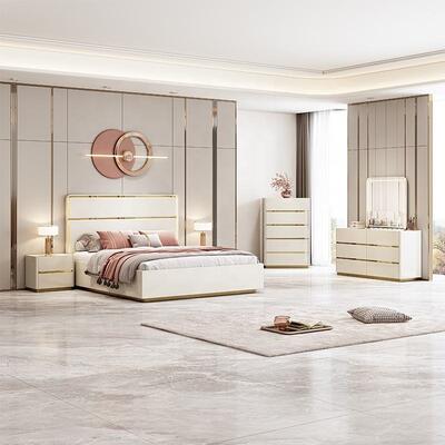 Легкие роскошные места Мебель De Chambre Современный полный набор спальных комнат Мебель Деревянная рама Двойной роскошный королевский размер спальный набор