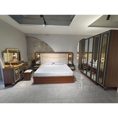 Фошань оптом роскошный полный спальный комплект 5 штук King Size Bed Suite Деревянная рама турецкая современная мебель спальни комплект