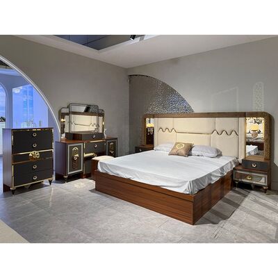 Фошань оптом роскошный полный спальный комплект 5 штук King Size Bed Suite Деревянная рама турецкая современная мебель спальни комплект